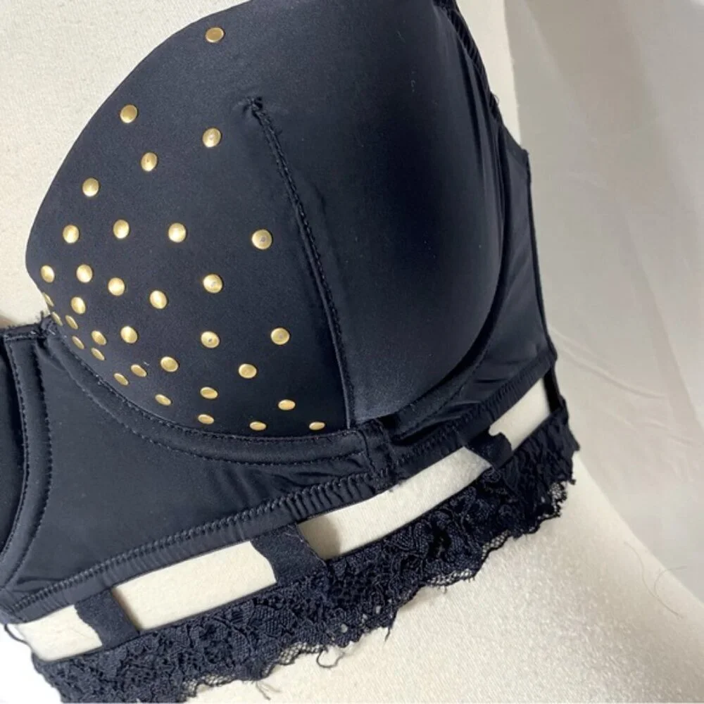 La Senza Black Bustier Bra W Gold Dots And Lace Trim 36B - Picture 2 of 12